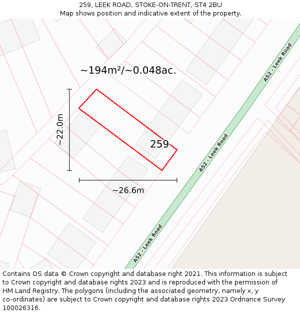 259, LEEK ROAD, STOKE-ON-TRENT, ST4 2BU: Plot and title map