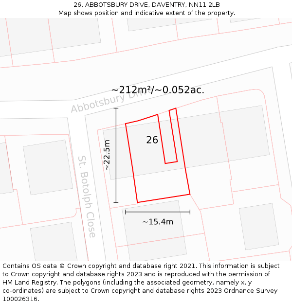 26, ABBOTSBURY DRIVE, DAVENTRY, NN11 2LB: Plot and title map
