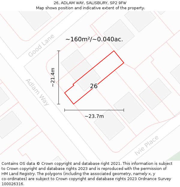 26, ADLAM WAY, SALISBURY, SP2 9FW: Plot and title map