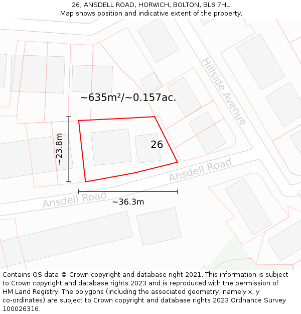 26, ANSDELL ROAD, HORWICH, BOLTON, BL6 7HL: Plot and title map