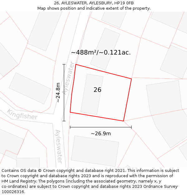 26, AYLESWATER, AYLESBURY, HP19 0FB: Plot and title map