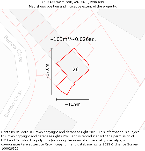 26, BARROW CLOSE, WALSALL, WS9 9BS: Plot and title map