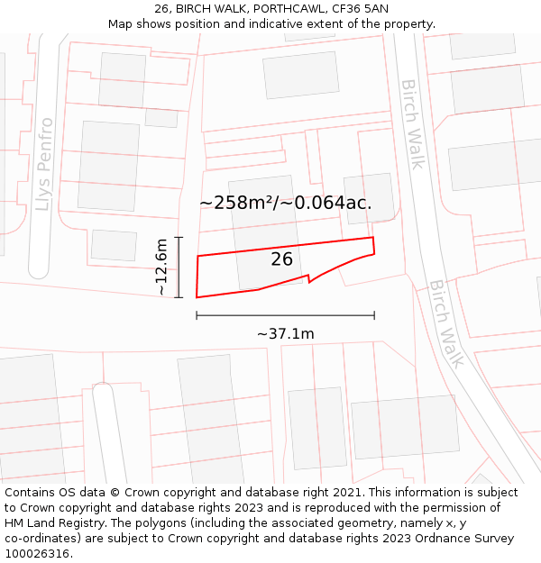 26, BIRCH WALK, PORTHCAWL, CF36 5AN: Plot and title map