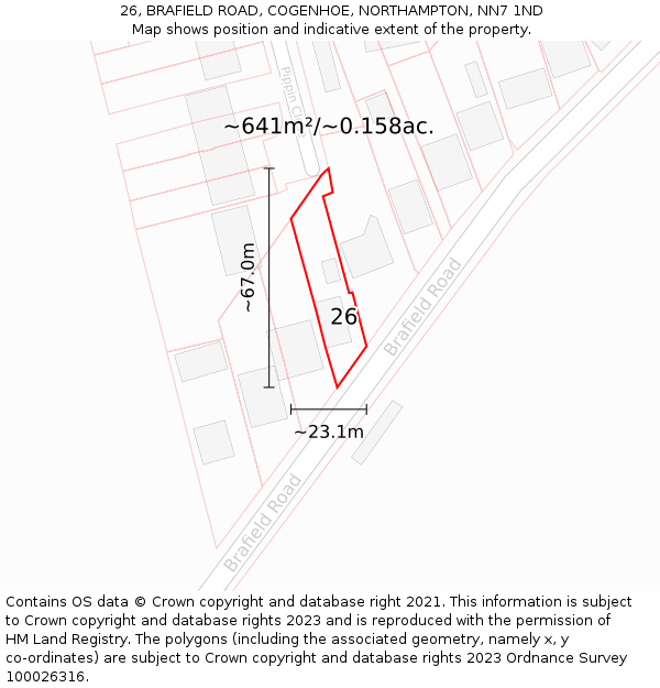 26, BRAFIELD ROAD, COGENHOE, NORTHAMPTON, NN7 1ND: Plot and title map
