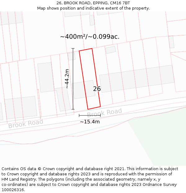 26, BROOK ROAD, EPPING, CM16 7BT: Plot and title map