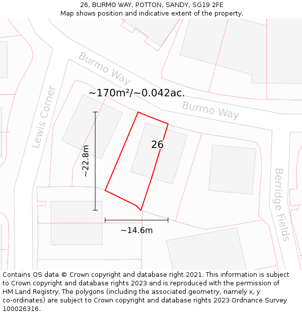 26, BURMO WAY, POTTON, SANDY, SG19 2FE: Plot and title map
