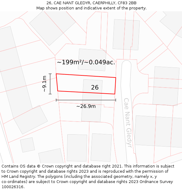 26, CAE NANT GLEDYR, CAERPHILLY, CF83 2BB: Plot and title map