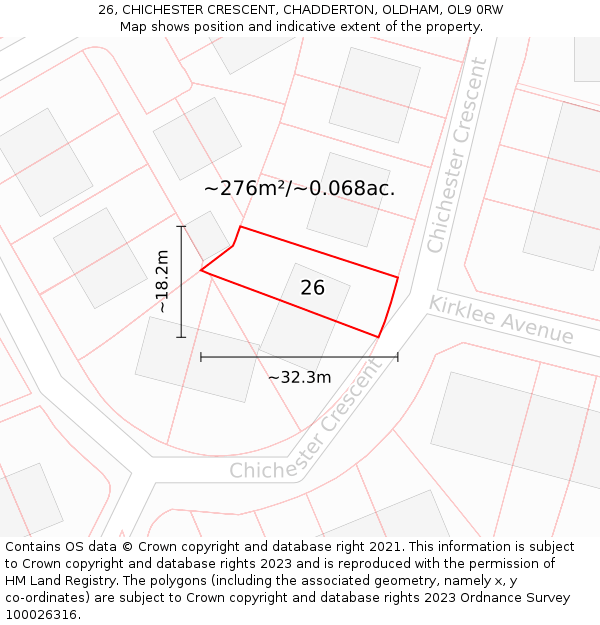 26, CHICHESTER CRESCENT, CHADDERTON, OLDHAM, OL9 0RW: Plot and title map