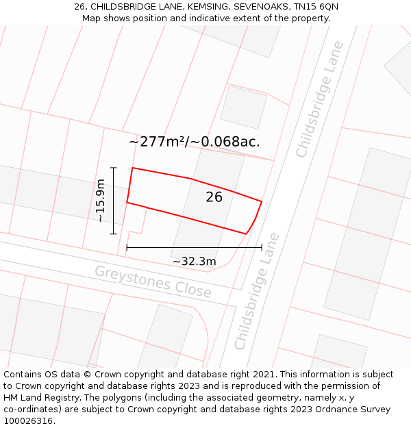 26, CHILDSBRIDGE LANE, KEMSING, SEVENOAKS, TN15 6QN: Plot and title map