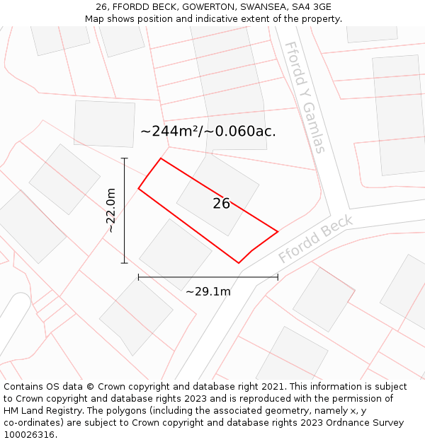 26, FFORDD BECK, GOWERTON, SWANSEA, SA4 3GE: Plot and title map