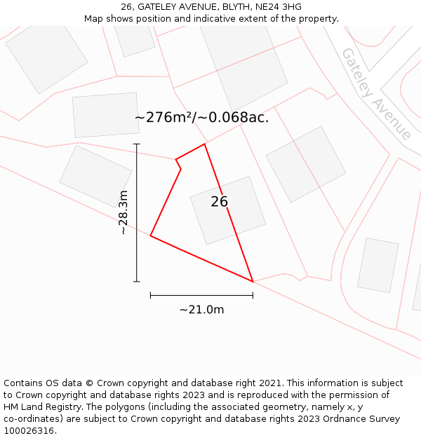 26, GATELEY AVENUE, BLYTH, NE24 3HG: Plot and title map