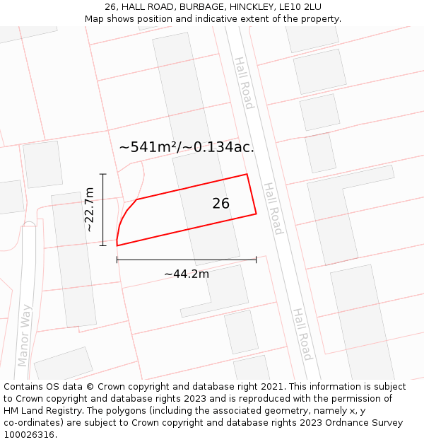 26, HALL ROAD, BURBAGE, HINCKLEY, LE10 2LU: Plot and title map