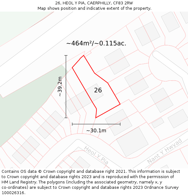 26, HEOL Y PIA, CAERPHILLY, CF83 2RW: Plot and title map
