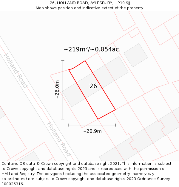 26, HOLLAND ROAD, AYLESBURY, HP19 9JJ: Plot and title map
