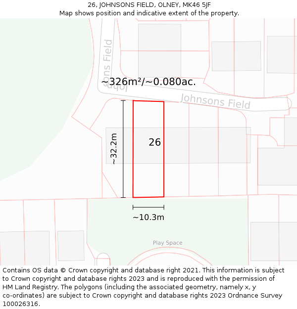 26, JOHNSONS FIELD, OLNEY, MK46 5JF: Plot and title map