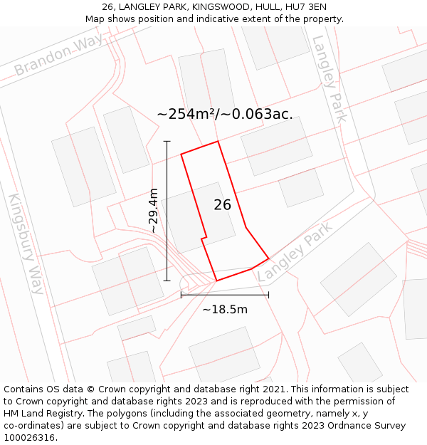 26, LANGLEY PARK, KINGSWOOD, HULL, HU7 3EN: Plot and title map