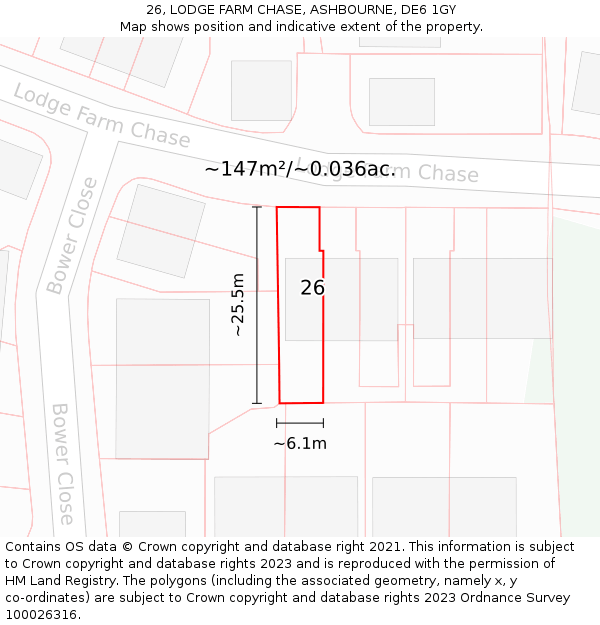 26, LODGE FARM CHASE, ASHBOURNE, DE6 1GY: Plot and title map