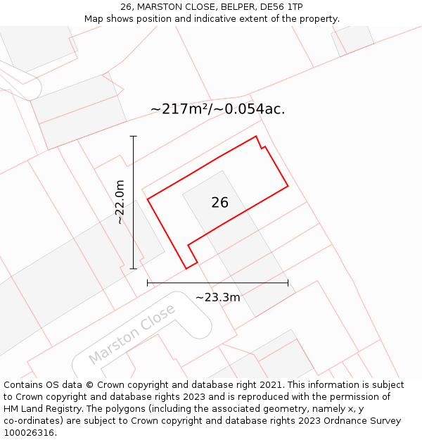 26, MARSTON CLOSE, BELPER, DE56 1TP: Plot and title map