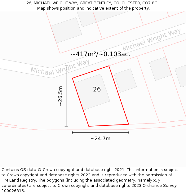 26, MICHAEL WRIGHT WAY, GREAT BENTLEY, COLCHESTER, CO7 8GH: Plot and title map