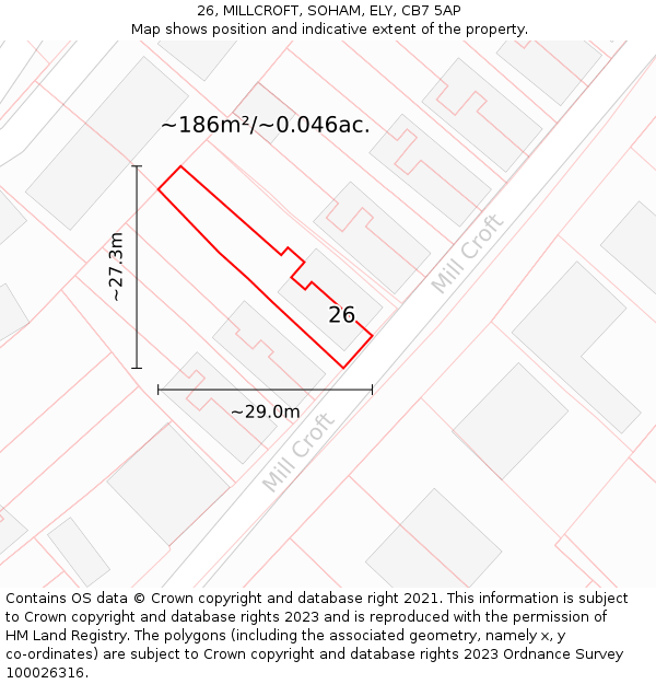 26, MILLCROFT, SOHAM, ELY, CB7 5AP: Plot and title map