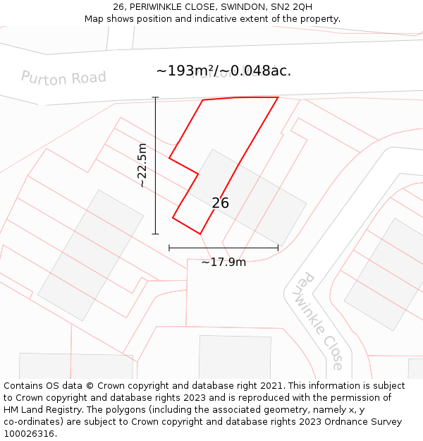 26, PERIWINKLE CLOSE, SWINDON, SN2 2QH: Plot and title map