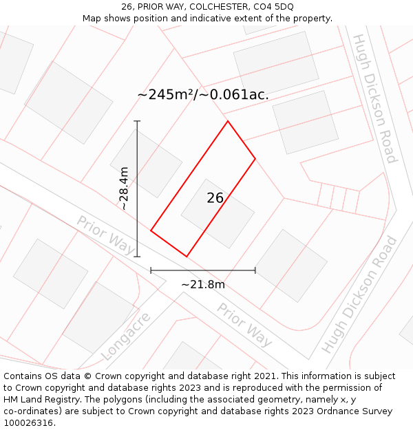 26, PRIOR WAY, COLCHESTER, CO4 5DQ: Plot and title map