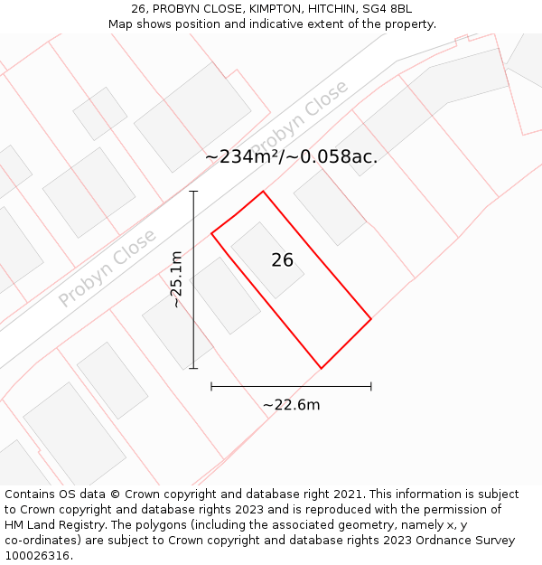 26, PROBYN CLOSE, KIMPTON, HITCHIN, SG4 8BL: Plot and title map