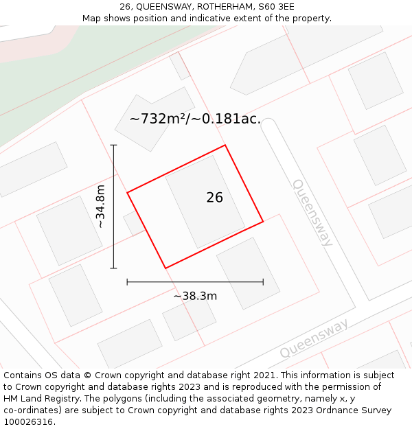 26, QUEENSWAY, ROTHERHAM, S60 3EE: Plot and title map