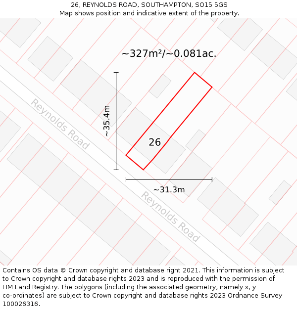 26, REYNOLDS ROAD, SOUTHAMPTON, SO15 5GS: Plot and title map