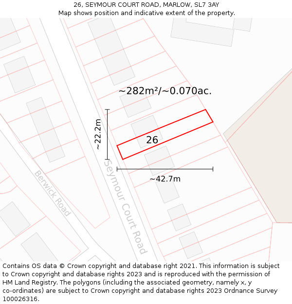 26, SEYMOUR COURT ROAD, MARLOW, SL7 3AY: Plot and title map