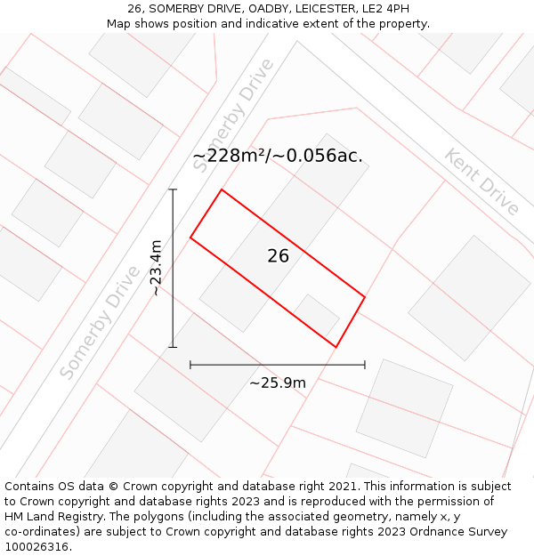 26, SOMERBY DRIVE, OADBY, LEICESTER, LE2 4PH: Plot and title map
