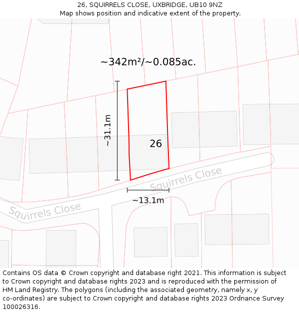 26, SQUIRRELS CLOSE, UXBRIDGE, UB10 9NZ: Plot and title map