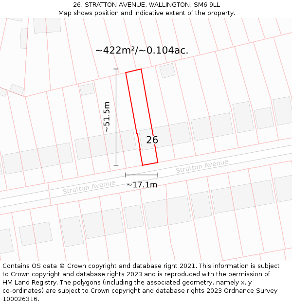 26, STRATTON AVENUE, WALLINGTON, SM6 9LL: Plot and title map