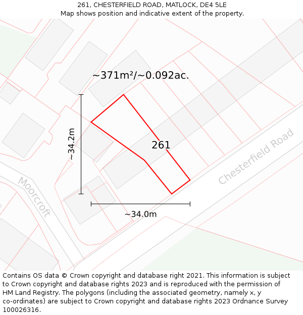 261, CHESTERFIELD ROAD, MATLOCK, DE4 5LE: Plot and title map