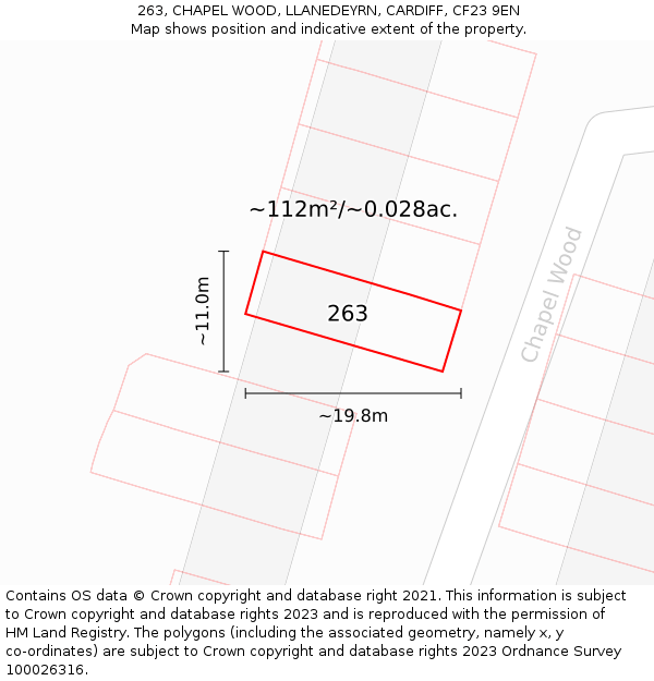 263, CHAPEL WOOD, LLANEDEYRN, CARDIFF, CF23 9EN: Plot and title map