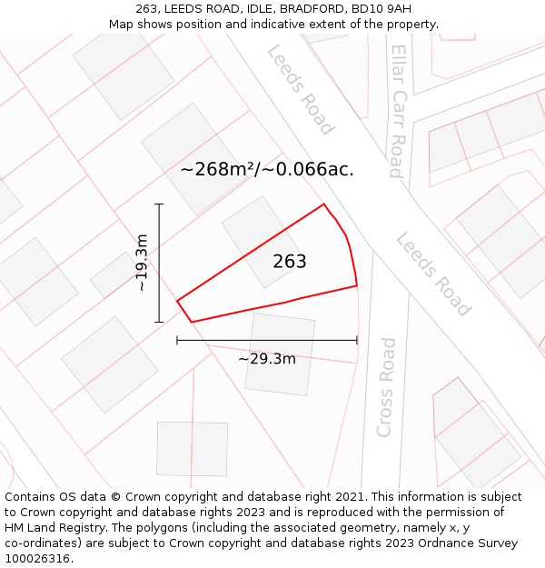263, LEEDS ROAD, IDLE, BRADFORD, BD10 9AH: Plot and title map