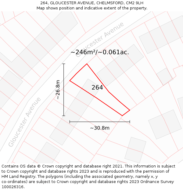 264, GLOUCESTER AVENUE, CHELMSFORD, CM2 9LH: Plot and title map