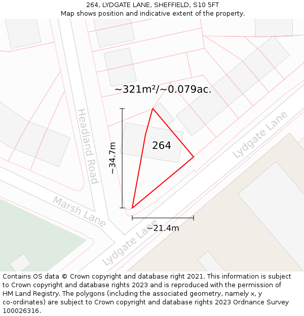 264, LYDGATE LANE, SHEFFIELD, S10 5FT: Plot and title map