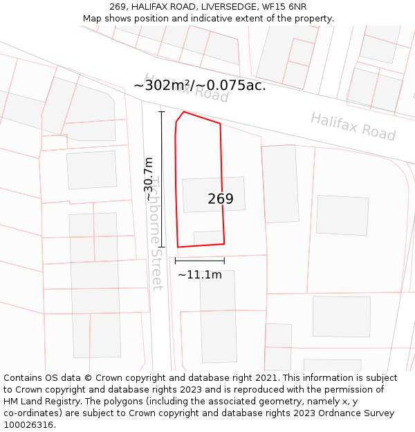 269, HALIFAX ROAD, LIVERSEDGE, WF15 6NR: Plot and title map
