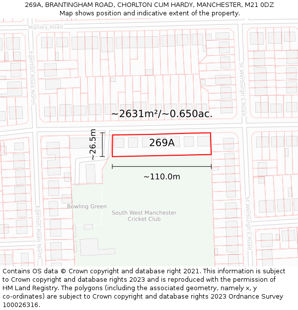 269A, BRANTINGHAM ROAD, CHORLTON CUM HARDY, MANCHESTER, M21 0DZ: Plot and title map