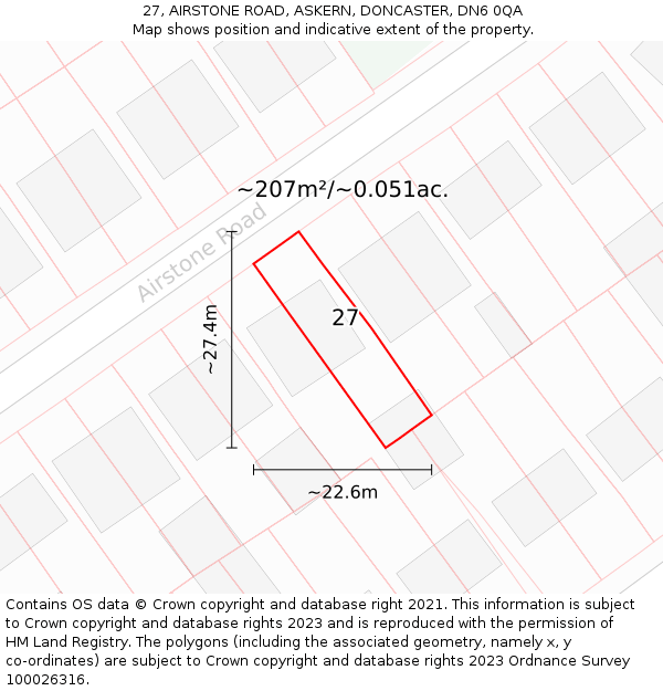 27, AIRSTONE ROAD, ASKERN, DONCASTER, DN6 0QA: Plot and title map
