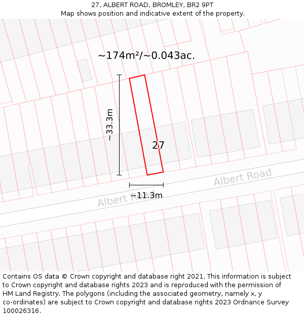 27, ALBERT ROAD, BROMLEY, BR2 9PT: Plot and title map