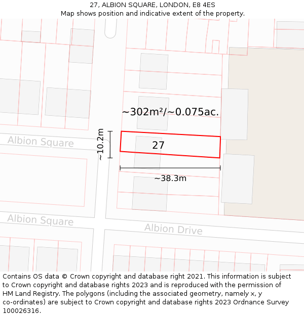 27, ALBION SQUARE, LONDON, E8 4ES: Plot and title map