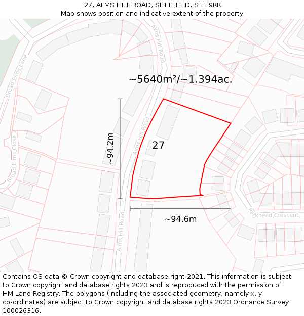 27, ALMS HILL ROAD, SHEFFIELD, S11 9RR: Plot and title map