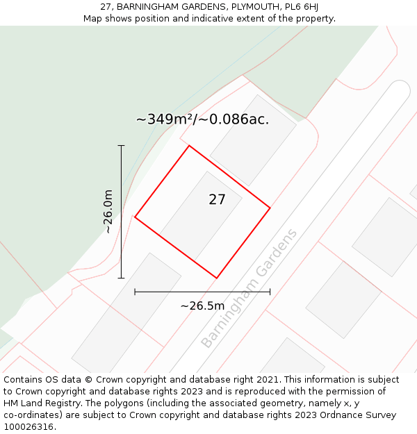 27, BARNINGHAM GARDENS, PLYMOUTH, PL6 6HJ: Plot and title map