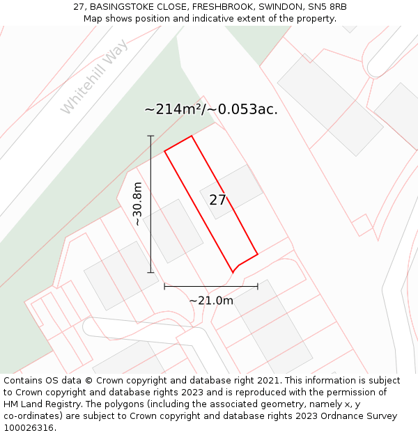 27, BASINGSTOKE CLOSE, FRESHBROOK, SWINDON, SN5 8RB: Plot and title map