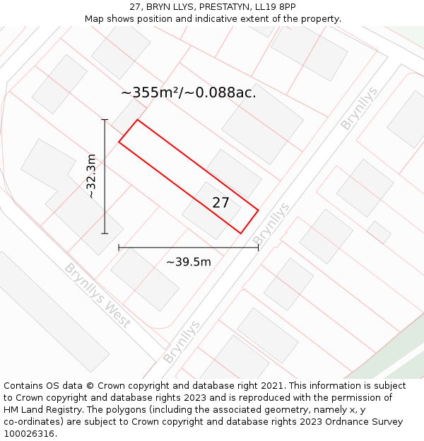 27, BRYN LLYS, PRESTATYN, LL19 8PP: Plot and title map