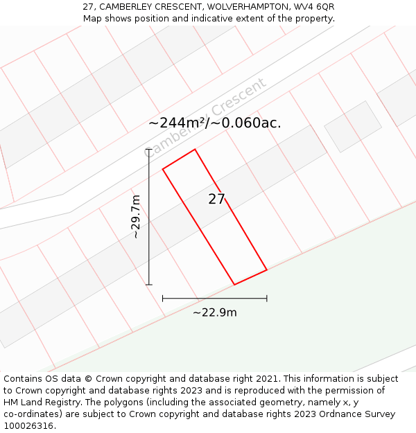 27, CAMBERLEY CRESCENT, WOLVERHAMPTON, WV4 6QR: Plot and title map