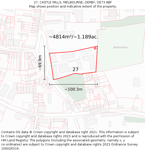 27, CASTLE MILLS, MELBOURNE, DERBY, DE73 8BF: Plot and title map