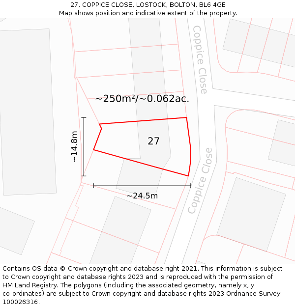 27, COPPICE CLOSE, LOSTOCK, BOLTON, BL6 4GE: Plot and title map